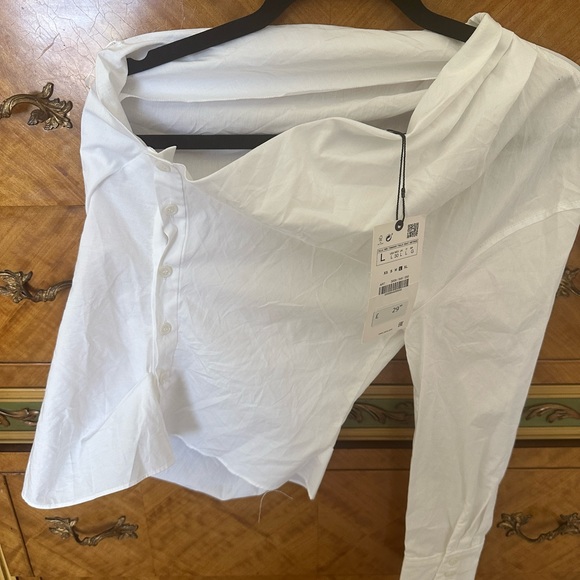 NWT Zara Poplin Asymmetrical Top Sz Large - Picture 5 of 11